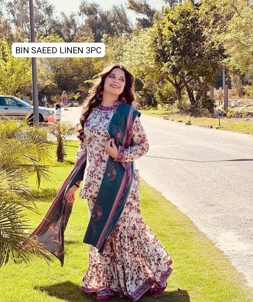 🌸 BINSAEED Linen Collection 2025 – Digital Printed 3PC Allover Suit 🌸
