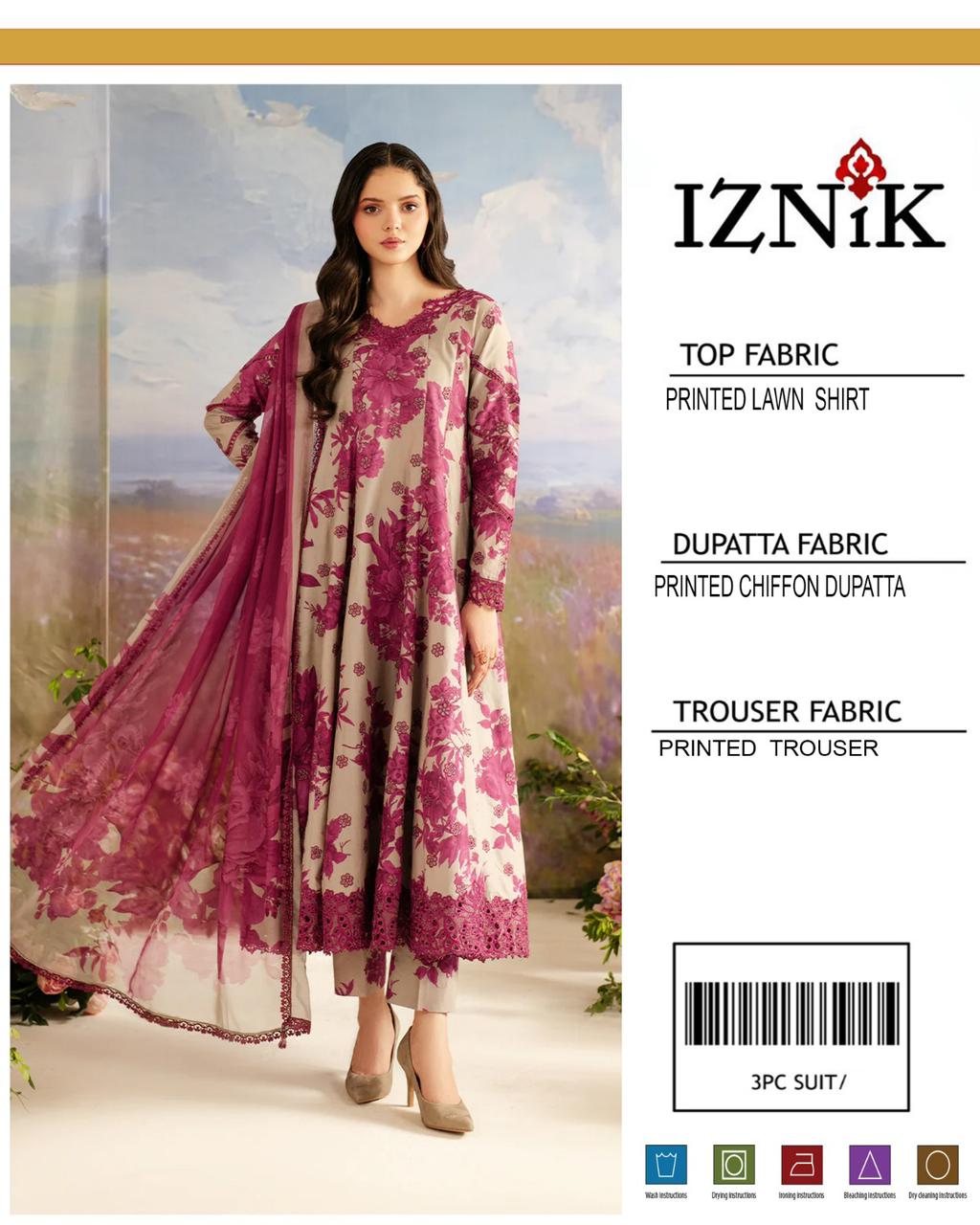 Iznik 3piece lawn unstitched suit