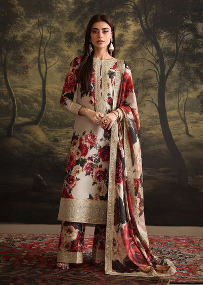Crimson 3PC Embroidered Silk Suit