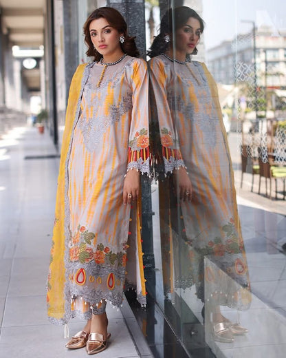 Charizma 3PC Embroidered Linen Suit