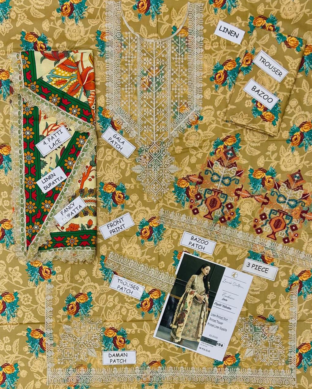 Zainab Chottani 3PC Embroidered Linen Suit