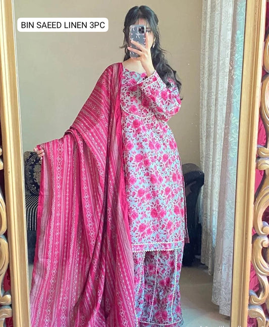 🌸 BINSAEED Linen Collection 2025 – 3PC Digital Printed Allover Suit 🌸