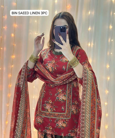🌸 BINSAEED Linen Collection 2025 – Digital Printed 3PC Allover Suit 🌸