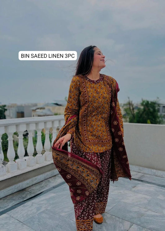 🌸 BINSAEED Linen Collection 2025 – 3PC Digital Printed Allover Suit 🌸