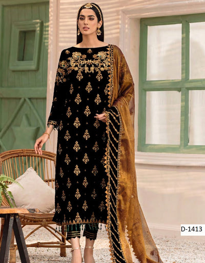 D-1412 – Emaan Adeel Velvet Embroidered Suit with Net Dupatta | Master Replica