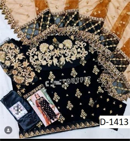 D-1412 – Emaan Adeel Velvet Embroidered Suit with Net Dupatta | Master Replica