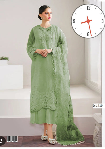 D-1419 – Baroque Chantelle | Luxury Organza Suit with Silk Trouser (Heavy Handwork)