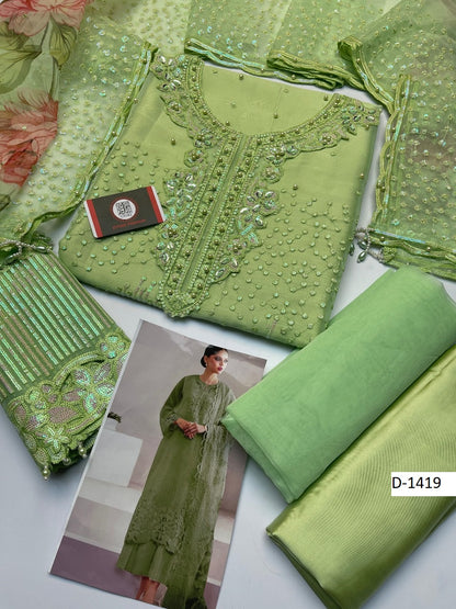 D-1419 – Baroque Chantelle | Luxury Organza Suit with Silk Trouser (Heavy Handwork)