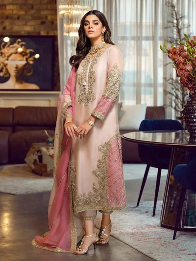 Sara Rohail Asghar – Organza Suit with Malai Trouser & Hand Embroidery
