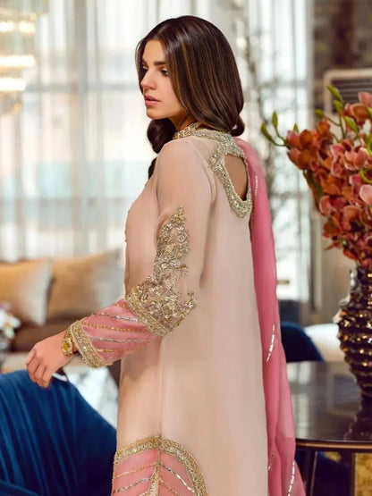 Sara Rohail Asghar – Organza Suit with Malai Trouser & Hand Embroidery