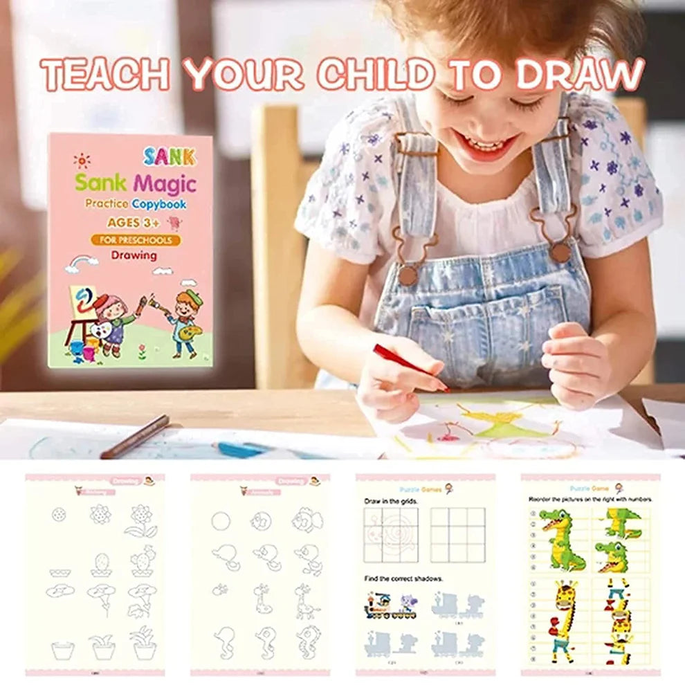 ✏️ Pack of 04 Magic Practice Copybooks – Number Tracing &Calligraphy Fun for Preschoolers