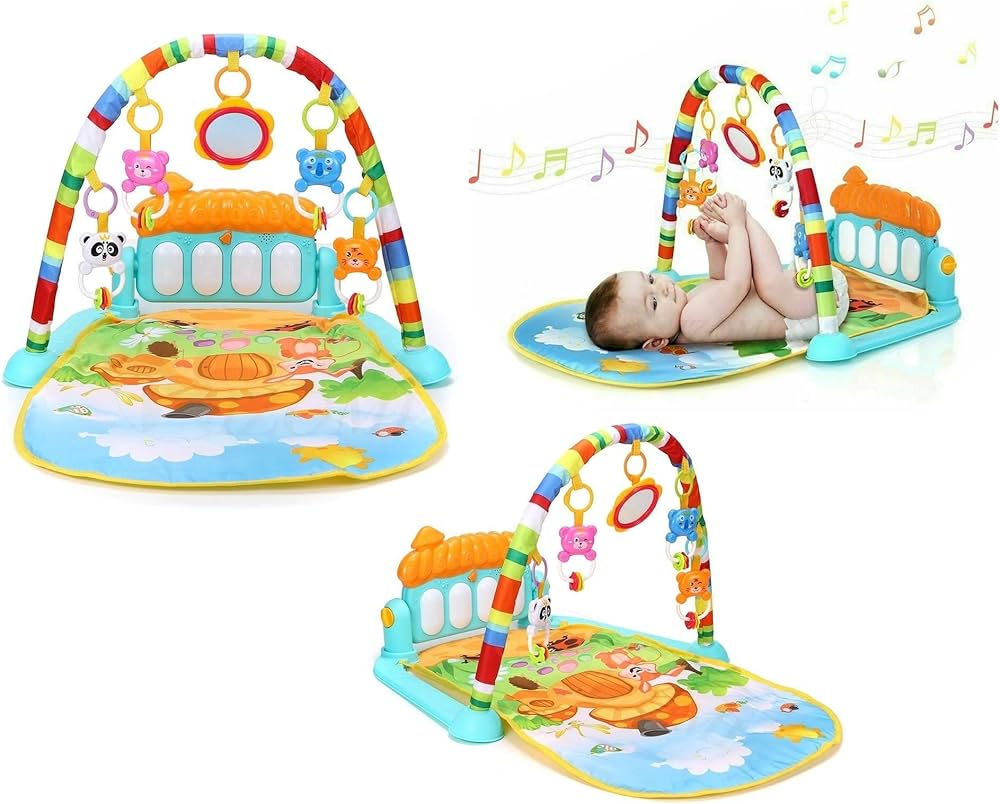 🎵 Colorful Activity Mat with Piano and Hanging Toys – Fun, Music & Learning for Little Ones